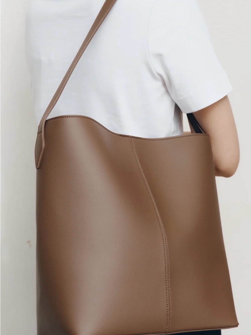 Minimalist Tan Leather-Look Tote Bag for Women